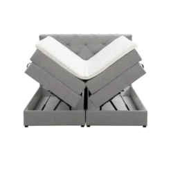 Boxspring met opbergruimte Liv geruit - lichtgrijs - 140x200 cm