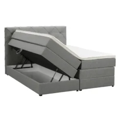 Boxspring met opbergruimte Liv geruit - lichtgrijs - 140x200 cm