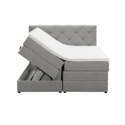 Boxspring met opbergruimte Liv geruit - lichtgrijs - 140x200 cm