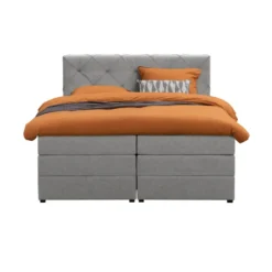 Boxspring met opbergruimte Liv geruit - lichtgrijs - 140x200 cm