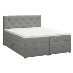 Boxspring met opbergruimte Liv geruit - lichtgrijs - 140x200 cm