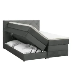 Boxspring met opbergruimte Liv geruit - grijs - 140x200 cm