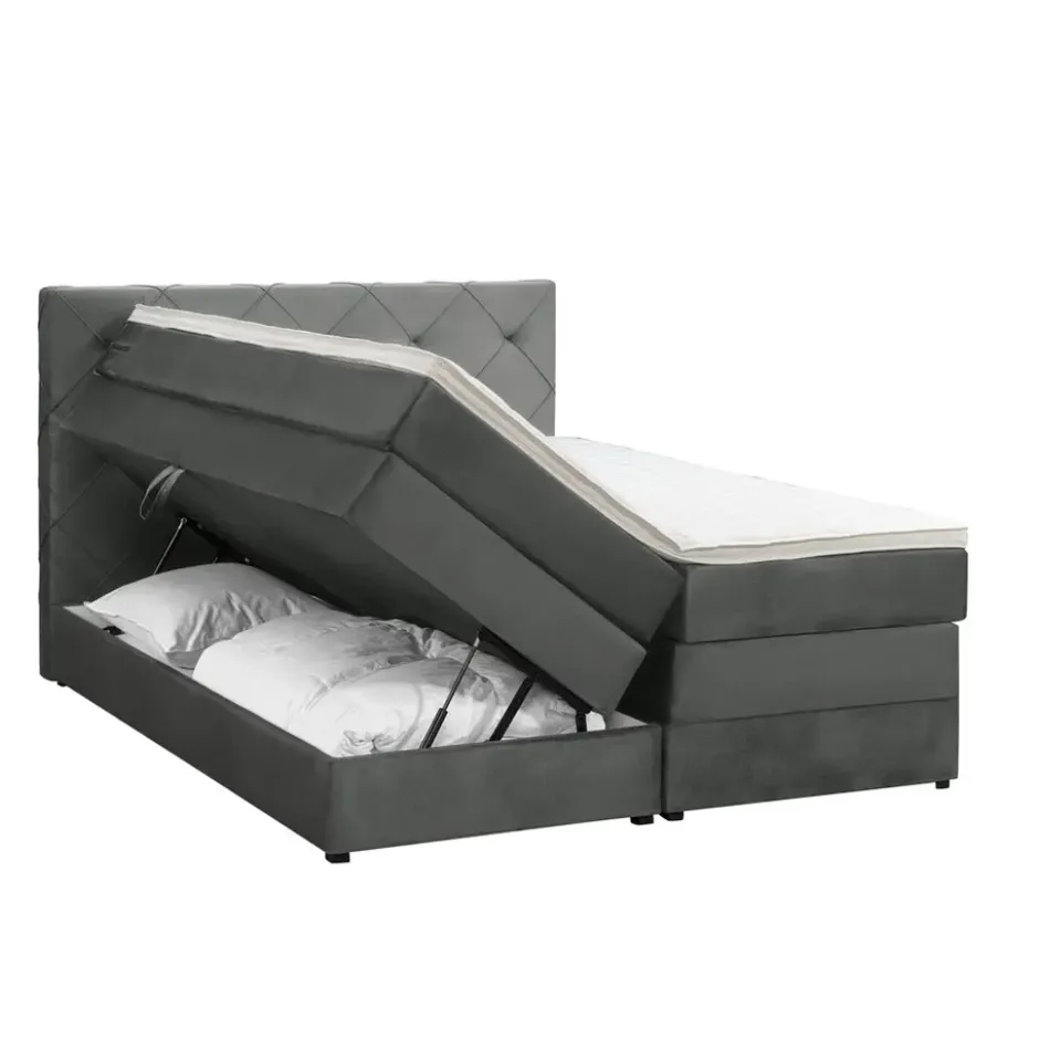 Boxspring met opbergruimte Liv geruit - grijs - 140x200 cm