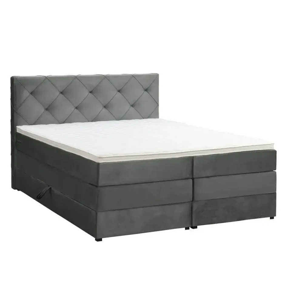 Boxspring met opbergruimte Liv geruit - grijs - 140x200 cm