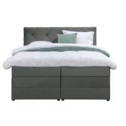 Boxspring met opbergruimte Liv geruit - grijs - 140x200 cm