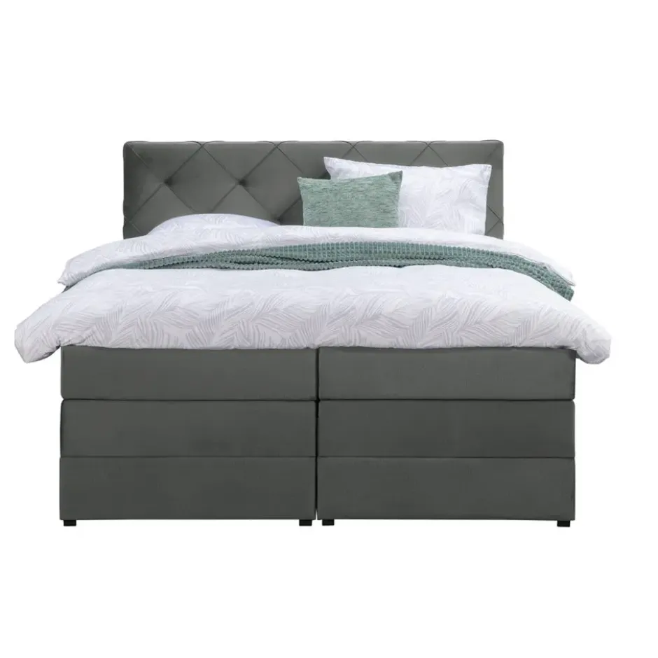 Boxspring met opbergruimte Liv geruit - grijs - 140x200 cm