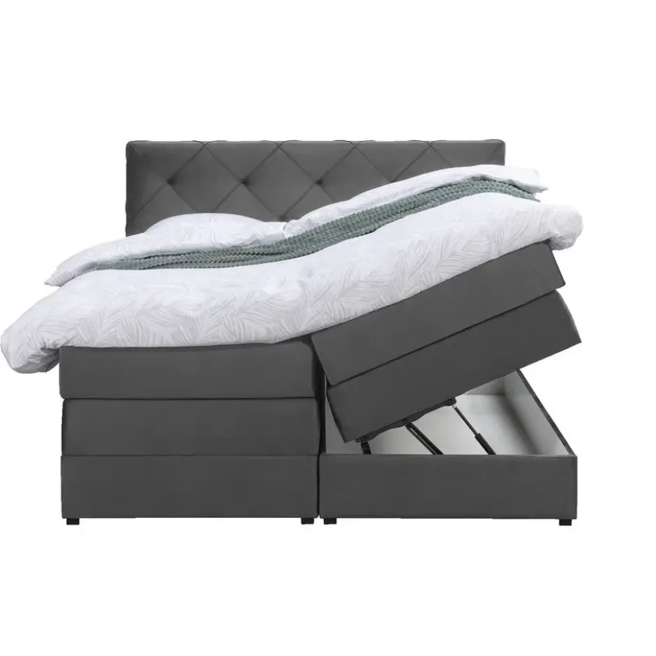 Boxspring met opbergruimte Liv geruit - grijs - 140x200 cm