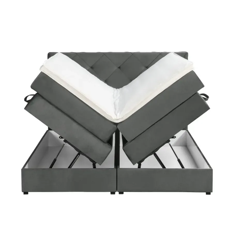 Boxspring met opbergruimte Liv geruit - grijs - 140x200 cm