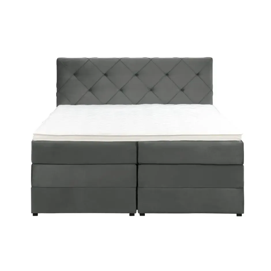 Boxspring met opbergruimte Liv geruit - grijs - 140x200 cm