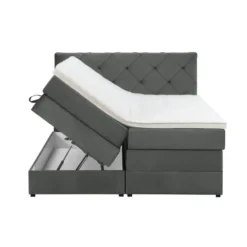 Boxspring met opbergruimte Liv geruit - grijs - 140x200 cm
