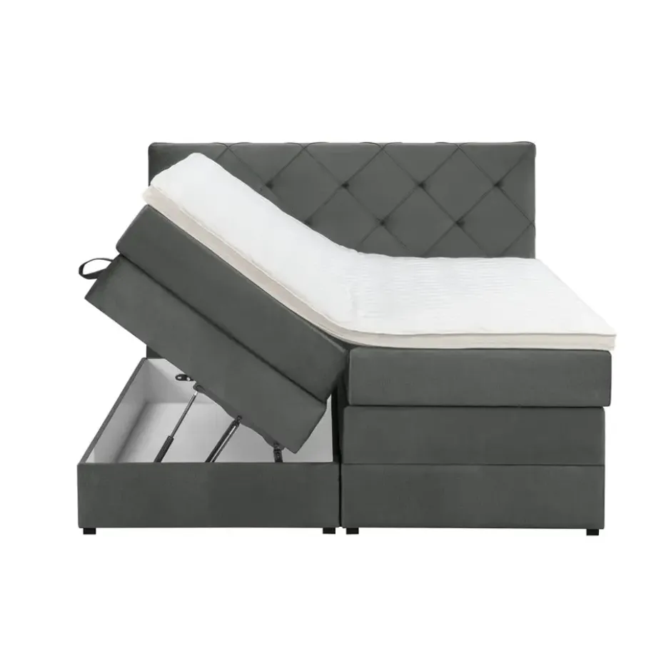 Boxspring met opbergruimte Liv geruit - grijs - 140x200 cm