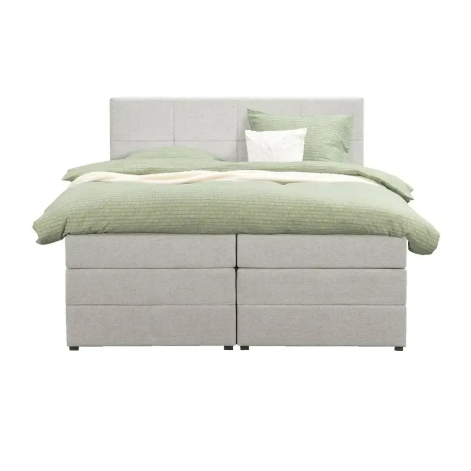 Boxspring met opbergruimte Liv geblokt - ecru - 140x200 cm