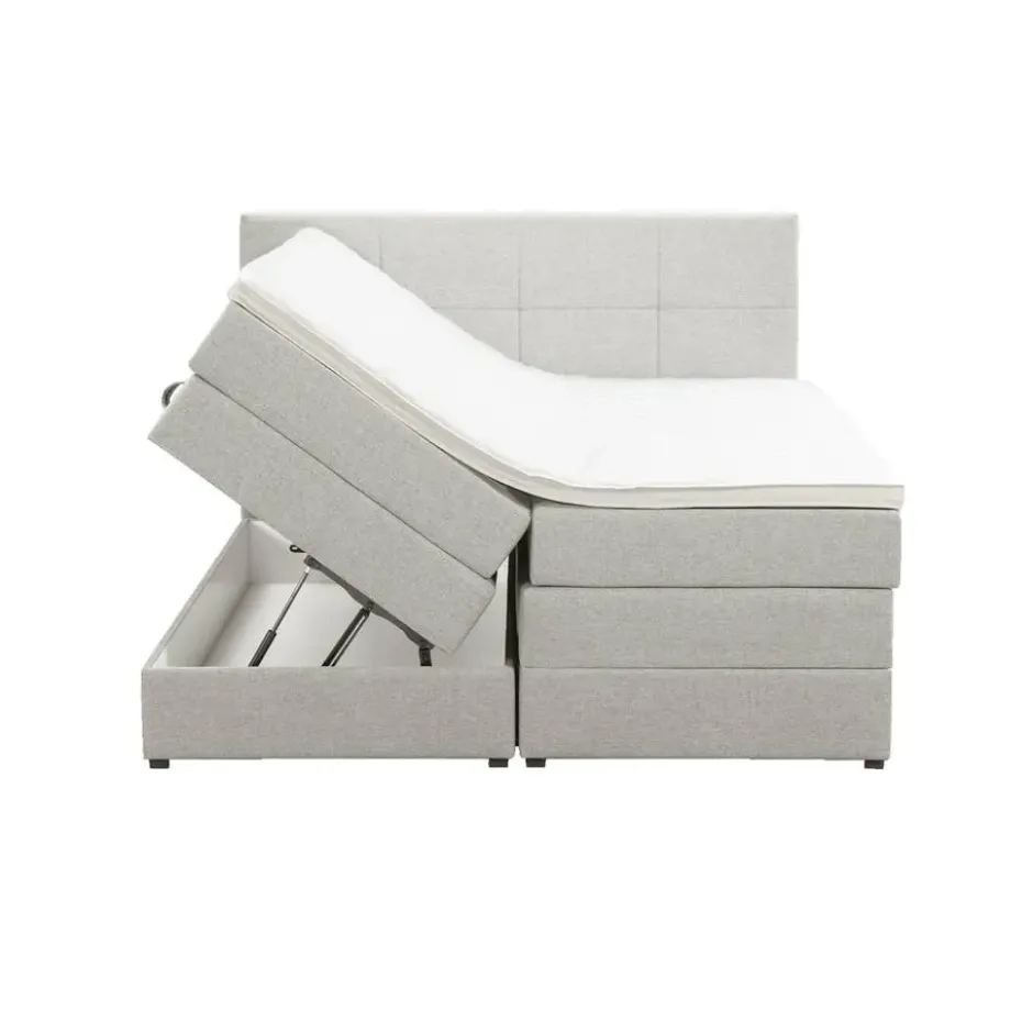 Boxspring met opbergruimte Liv geblokt - ecru - 140x200 cm