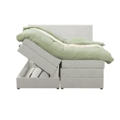 Boxspring met opbergruimte Liv geblokt - ecru - 140x200 cm