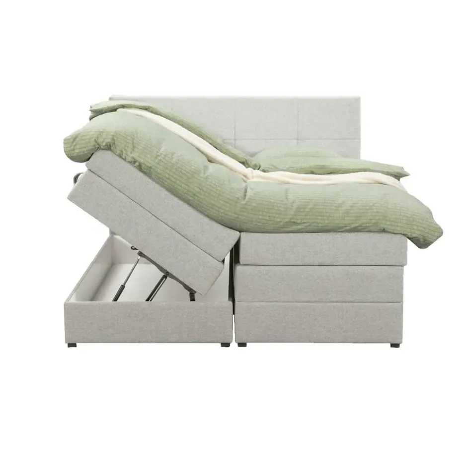 Boxspring met opbergruimte Liv geblokt - ecru - 140x200 cm