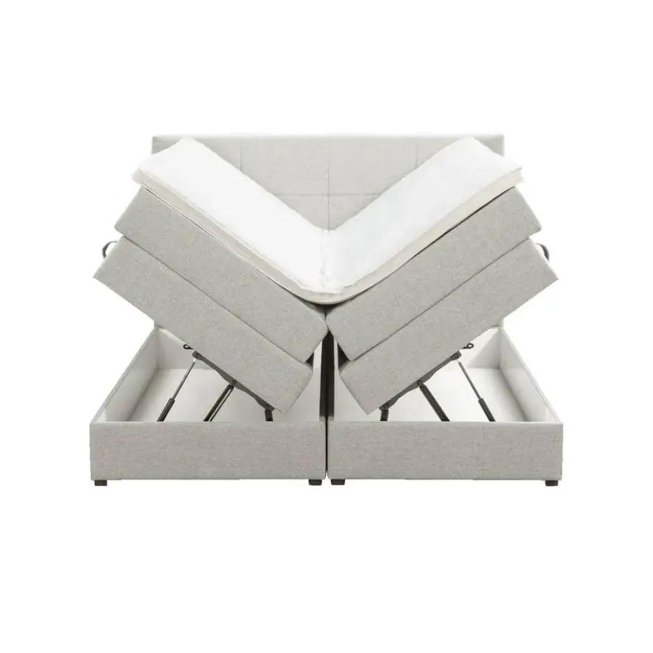 Boxspring met opbergruimte Liv geblokt - ecru - 140x200 cm