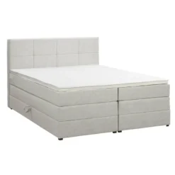 Boxspring met opbergruimte Liv geblokt - ecru - 140x200 cm