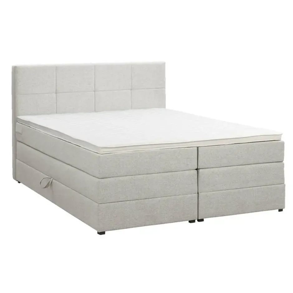 Boxspring met opbergruimte Liv geblokt - ecru - 140x200 cm