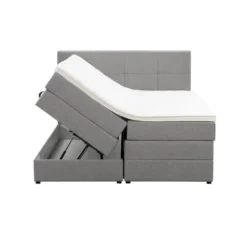 Boxspring met opbergruimte Liv geblokt - lichtgrijs - 140x200 cm