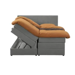 Boxspring met opbergruimte Liv geblokt - lichtgrijs - 140x200 cm