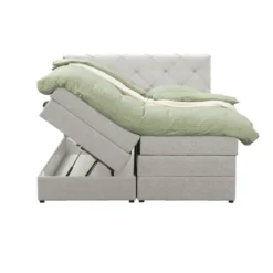 Boxspring met opbergruimte Liv geruit - ecru - 160x200 cm