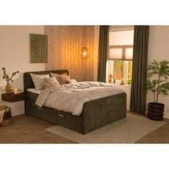 Boxspring met opbergruimte Mori - vergrijsd groen - 180x200 cm