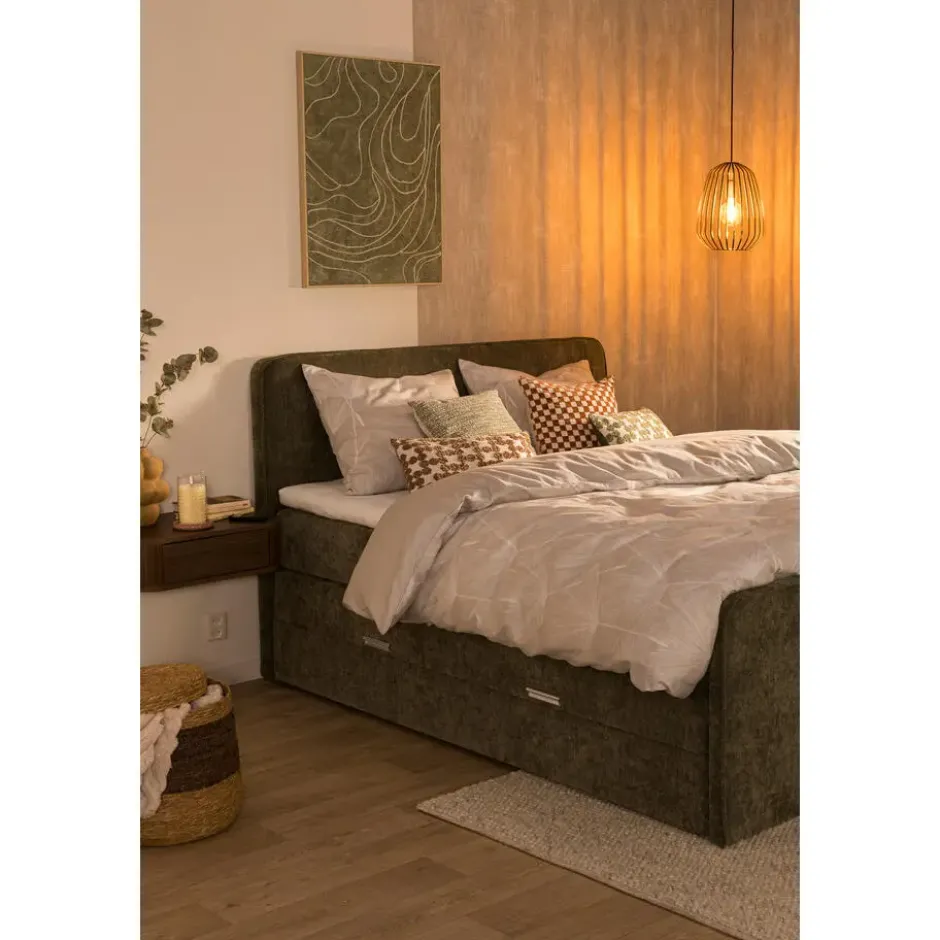 Boxspring met opbergruimte Mori - vergrijsd groen - 180x200 cm