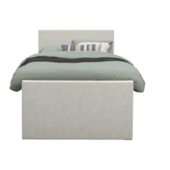 Boxspring met voetbord Liv egaal - ecru - 120x200 cm - ronde poot