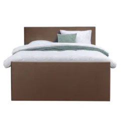 Boxspring met voetbord Liv egaal - bruin - 160x200 cm - ronde poot