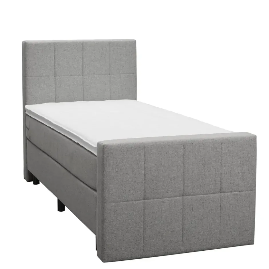 Boxspring met voetbord Liv geblokt - lichtgrijs - 90x200 cm - ronde poot