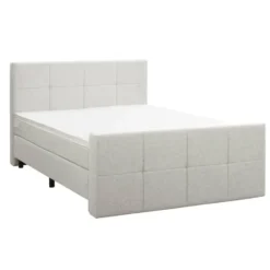 Boxspring met voetbord Liv geblokt - ecru - 140x200 cm - ronde poot
