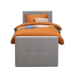 Boxspring met voetbord Liv geblokt - lichtgrijs - 90x200 cm - slanke poot
