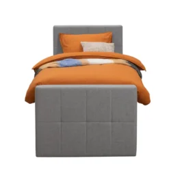 Boxspring met voetbord Liv geblokt - lichtgrijs - 90x200 cm - vierkante poot