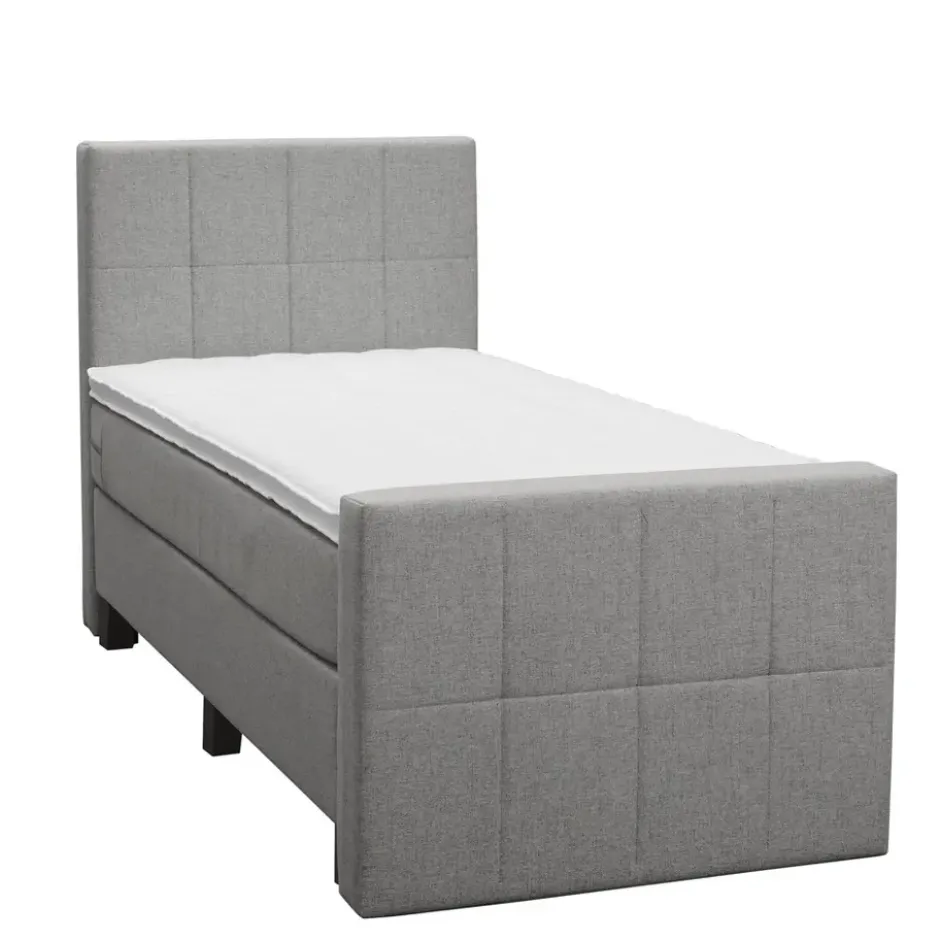 Boxspring met voetbord Liv geblokt - lichtgrijs - 90x200 cm - vierkante poot