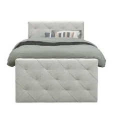 Boxspring met voetbord Liv geruit - ecru - 120x200 cm - slanke poot