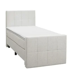 Boxspring met voetbord Liv geblokt - ecru - 90x200 cm - ronde poot