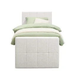 Boxspring met voetbord Liv geblokt - ecru - 90x200 cm - slanke poot