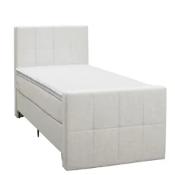 Boxspring met voetbord Liv geblokt - ecru - 90x200 cm - slanke poot