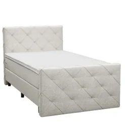 Boxspring met voetbord Liv geruit - ecru - 120x200 cm - ronde poot