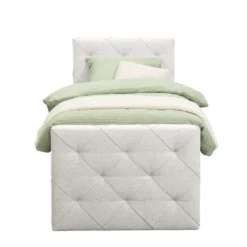 Boxspring met voetbord Liv geruit - ecru - 90x200 cm - slanke poot