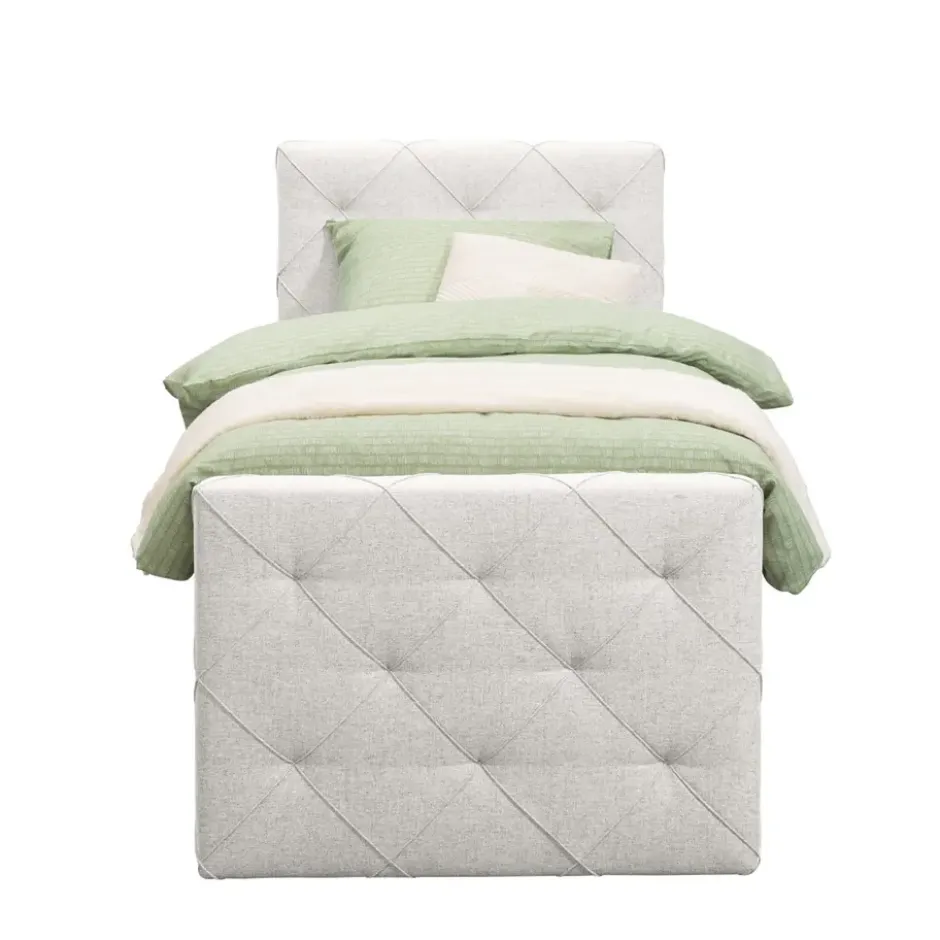 Boxspring met voetbord Liv geruit - ecru - 90x200 cm - slanke poot