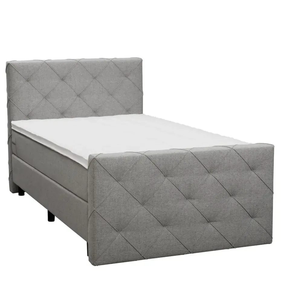 Boxspring met voetbord Liv geruit - lichtgrijs - 120x200 cm - ronde poot