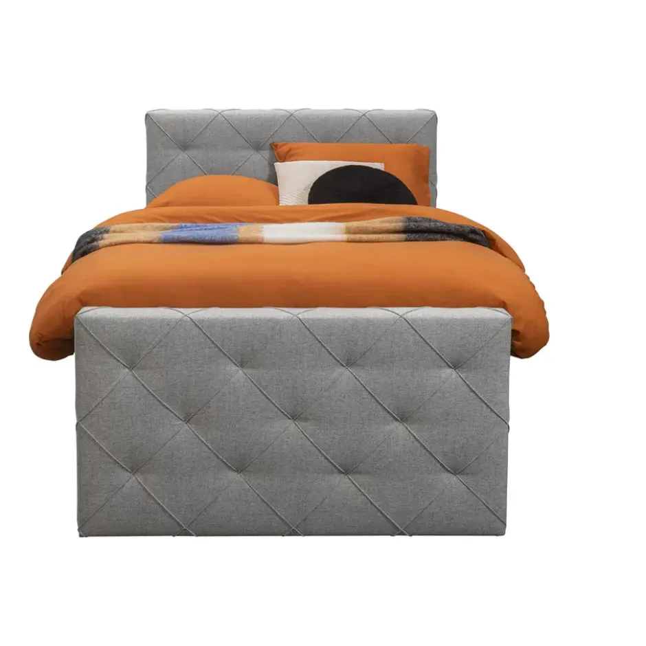 Boxspring met voetbord Liv geruit - lichtgrijs - 120x200 cm - ronde poot