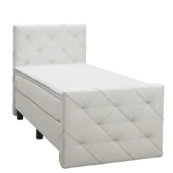 Boxspring met voetbord Liv geruit - ecru - 90x200 cm - vierkante poot