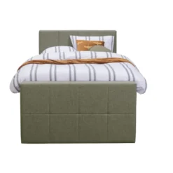 Boxspring met voetbord Liv geblokt - groen - 120x200 cm - vierkante poot