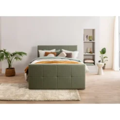 Boxspring met voetbord Liv geblokt - groen - 180x200 cm - vierkante poot