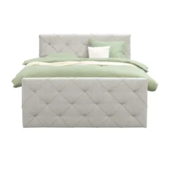 Boxspring met voetbord Liv geruit - ecru - 140x200 cm - ronde poot