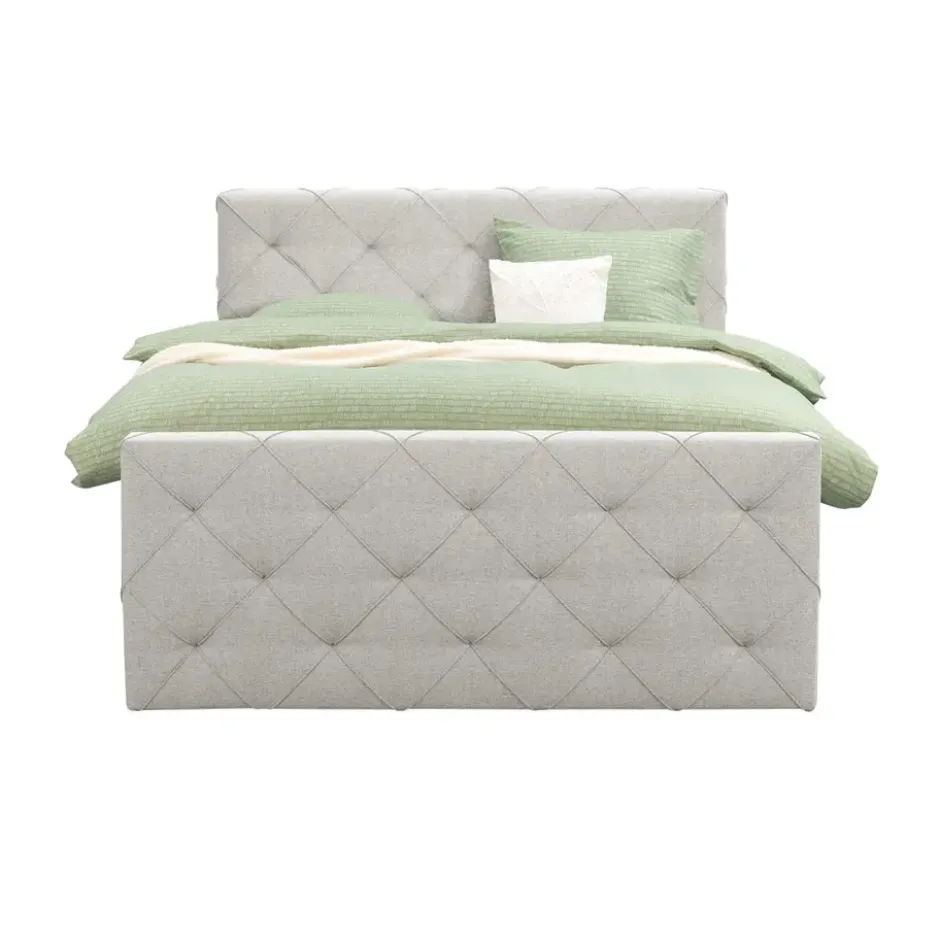 Boxspring met voetbord Liv geruit - ecru - 140x200 cm - ronde poot