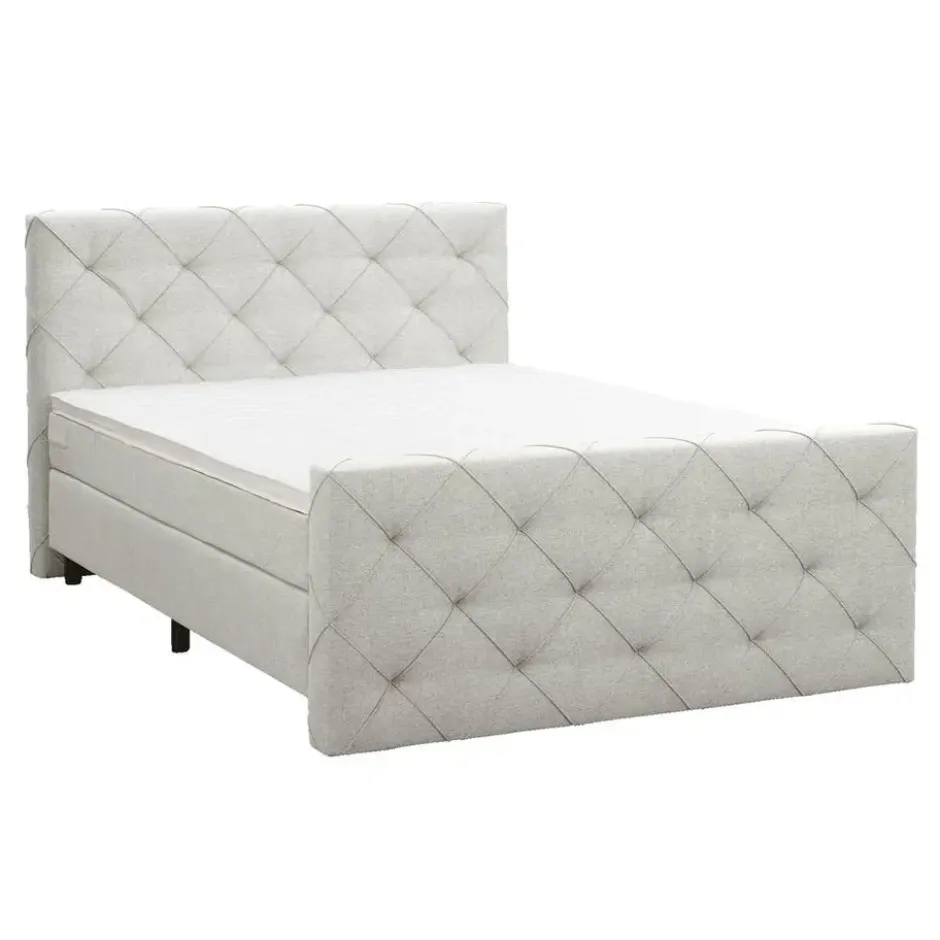 Boxspring met voetbord Liv geruit - ecru - 140x200 cm - ronde poot