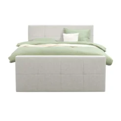 Boxspring met voetbord Liv geblokt - ecru - 180x200 cm - ronde poot